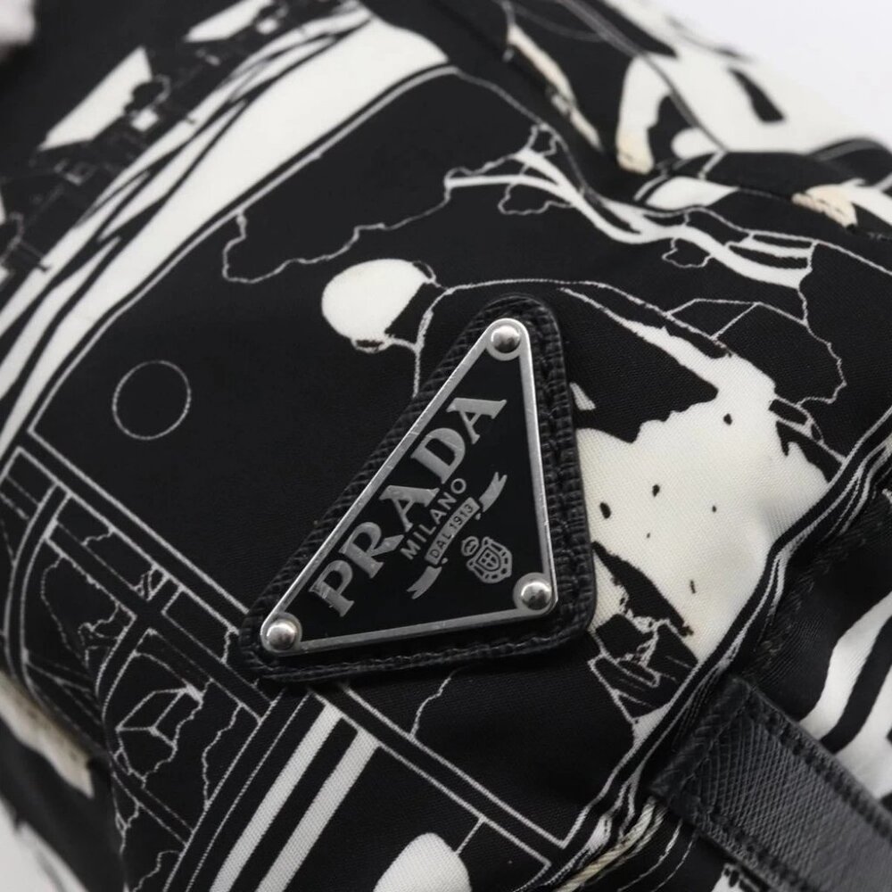 PRADA Tote Bag Nylon White Black Silver Auth - Picture 8 of 16